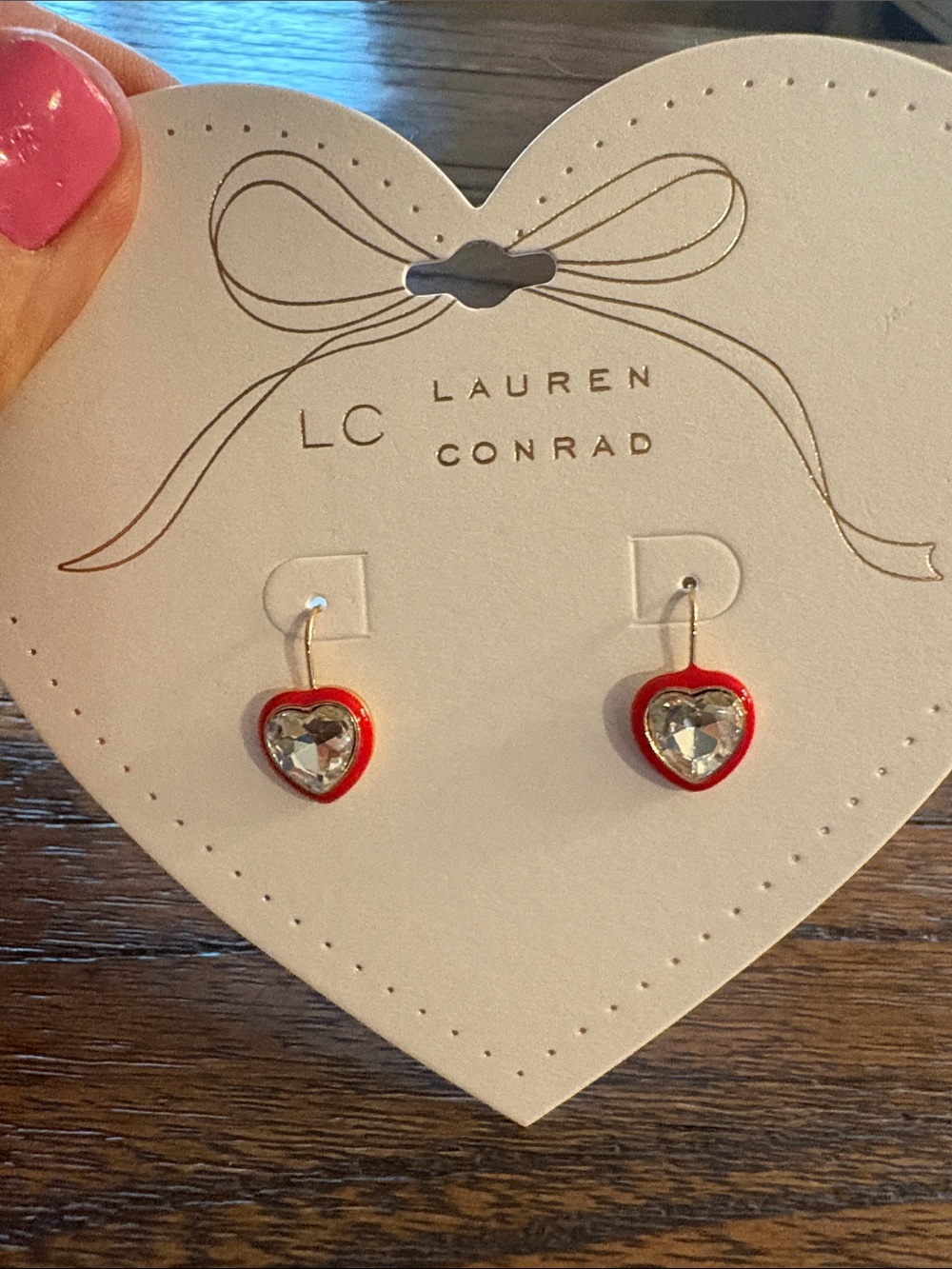 FREE in bundle LC Lauren Conrad Red Heart Drop Earrings Clear Crystal Center